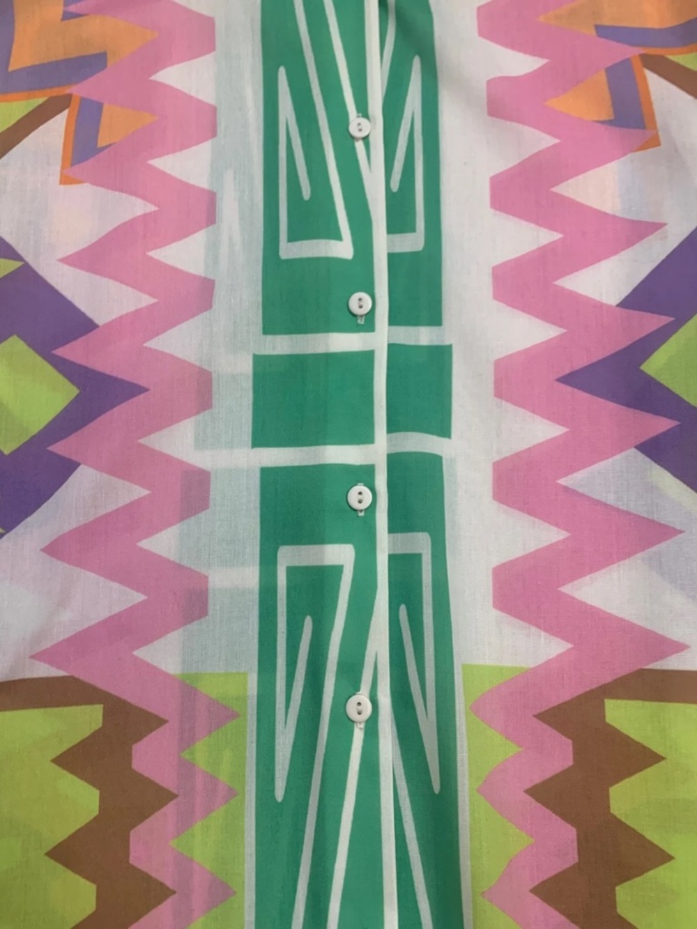 Colorful Pink Green Print Button Down Blouse Dopamine Maximalism Western Boho - Picture 4 of 12